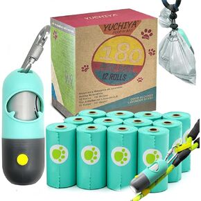 Dog Poop Bags Holder with LED Flashlight Doggie Poop Bags Dispenser with 13 Rolls Blue Leak-Proof Dog Waste Bags and Pet Walking Accessories (Mint Green)