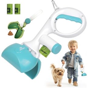 Portable Pooper Scoopers 18", 4-in-1 Mini Foldable Pet Poop Picker Upper Non-Breakable Durable Spring Waste Pick Up for Gravel Dirt Grass