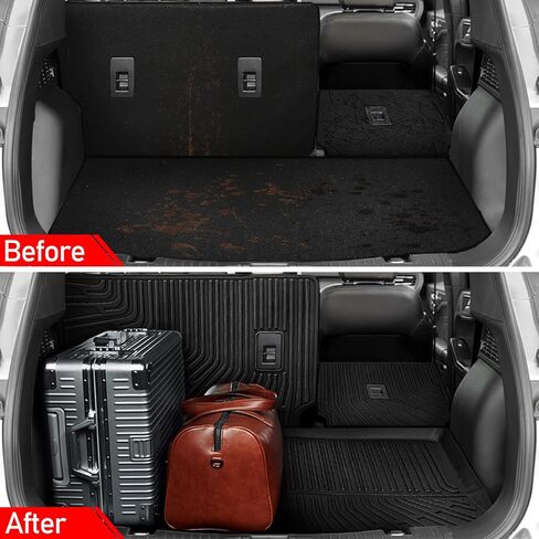 البضائع مع حصيرة مسند الظهر متوافقة مع 2020 2021 2022 2023 2024 Kia ​​Telluride TPE Cargo Liner Trunk مع مسند الظهر حصيرة خلف الصف الثالث لملحقات Telluride 2024 (صندوق السيارة مع حصيرة مسند الظهر) in Kuwait