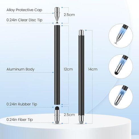 قلم لجهاز iPad (قطعتان)، قرص StylusHome المغناطيسي، أقلام لمس عالمية لشاشات اللمس لأجهزة Apple/iPhone/Ipad pro/Mini/Air/Android/Microsoft/Surface جميع شاشات اللمس ذات السعة - أسود/أبيض in Kuwait