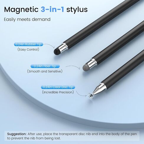 قلم لجهاز iPad (قطعتان)، قرص StylusHome المغناطيسي، أقلام لمس عالمية لشاشات اللمس لأجهزة Apple/iPhone/Ipad pro/Mini/Air/Android/Microsoft/Surface جميع شاشات اللمس ذات السعة - أسود/أبيض in Kuwait