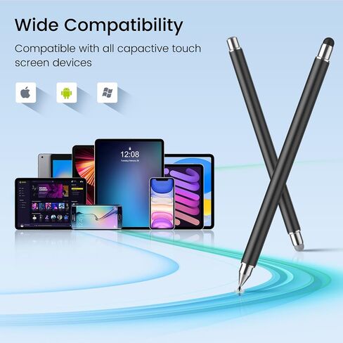 قلم لجهاز iPad (قطعتان)، قرص StylusHome المغناطيسي، أقلام لمس عالمية لشاشات اللمس لأجهزة Apple/iPhone/Ipad pro/Mini/Air/Android/Microsoft/Surface جميع شاشات اللمس ذات السعة - أسود/أبيض in Kuwait