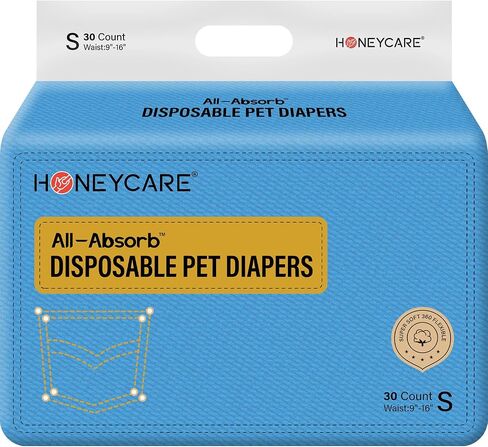 Honeycare Female Dog Diapers, Disposable Diapers for Female Dog with Stretchy Waist, Dog Pull-Ups for easy wear, Dogs in Heat Period Super Absorbent Leak-Proof Doggie Diapers, Size Large, 30 Count in Saudi Arabia