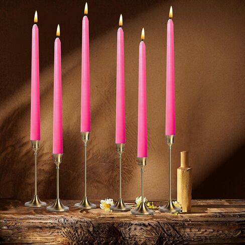 شموع مستدقة وردية مقاس 10 بوصة - مجموعة من 4 شموع مستدقة - بدون دخان ولا تقطر، شموع طويلة، عشاء منزلي، حفلة، زفاف، عيد الهالوين، الكنائس، شموع عيد الميلاد in Kuwait