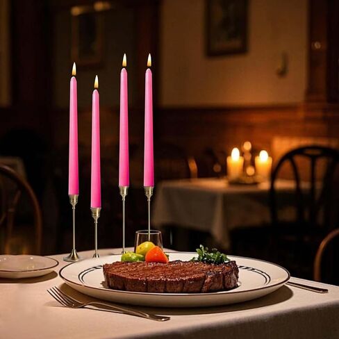 شموع مستدقة وردية مقاس 10 بوصة - مجموعة من 4 شموع مستدقة - بدون دخان ولا تقطر، شموع طويلة، عشاء منزلي، حفلة، زفاف، عيد الهالوين، الكنائس، شموع عيد الميلاد in Kuwait