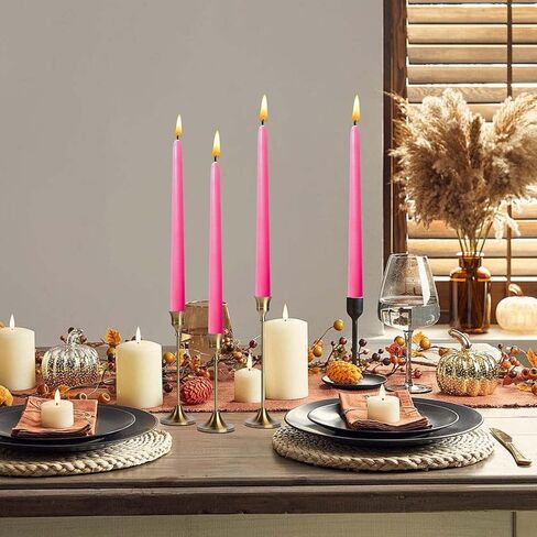 شموع مستدقة وردية مقاس 10 بوصة - مجموعة من 4 شموع مستدقة - بدون دخان ولا تقطر، شموع طويلة، عشاء منزلي، حفلة، زفاف، عيد الهالوين، الكنائس، شموع عيد الميلاد in Kuwait