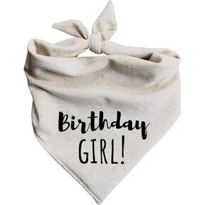 Dog Bandana Birthday Girl Barkday Party Gift Attire Oatmeal Beige Natural tan Female (Large)