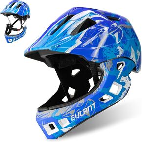 EULANT Children’s Full Face Helmet with Chin Guard, Bicycle Helmet for Girls and Boys Aged 6 Years, Fits Head Size 48-56 cm