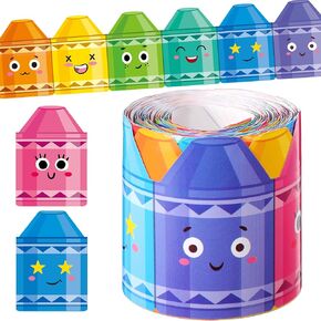 Eersida 65.6 ft Colorful Pencil Bulletin Board Borders Cute Faces Pencils Border Trim Paper Cutouts Classroom Decorations for Preschool Daycare Kindergarten Chalkboard Desks Windows (Pencil) in Kuwait