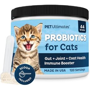 Pet Ultimates Probiotics for Cats – 20-Species Cat Probiotic Powder to Treat Diarrhea, Vomiting, Digestive Support & Cat Antibiotics Recovery – Skin and Coat Supplement for Cats Enhances Vitality– Cat Health Supplies (44 gr)