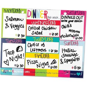 Dry Erase Weekly Meal Planner Whiteboard | Dinner Menu Board from The Meal Minder Menu Planner | What's for Supper Daily Calendar Organizer |8 in x 10 in