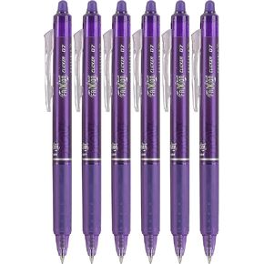 Pilot FriXion Clicker 0.7mm, Erasable Gel Pens, Fine Point, Purple Ink, Pack Of 6