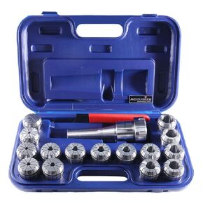 Accusize Industrial Tools 12 قطعة Er-32 Collet Set بالإضافة إلى 1 قطعة R8 Bridgeport Shank حامل ومفتاح ربط في صندوق مناسب، 0223-0974