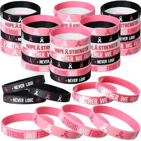 Aoriher Breast Cancer Awareness Bracelets Pink Ribbon Breast Cancer Awareness Silicone Wristbands with Hope Faith Strength Courage Women Breast Cancer Awareness Gifts Party Favors