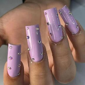Magrace Long Square Press on Nails Fake Nails Black False Nails with Designs Rhinestone 24 pcs Stick on Nails for Women (A-6) in Saudi Arabia