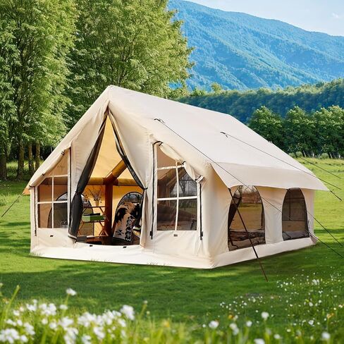 Inflatable Tent for Camping 4-8 People Large Blow Up Air Tents House, No Assembly Needed Luxury Glamping Tent, 10x10ft Waterproof Oxford, Field Green in Saudi Arabia