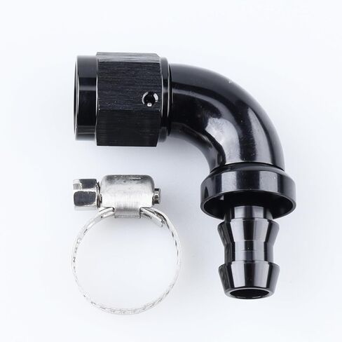 90 Degree -6 AN Swivel Female to barb 3/8'' Push on Lock Hose End Full Flow Fitting Aluminum Black in Saudi Arabia