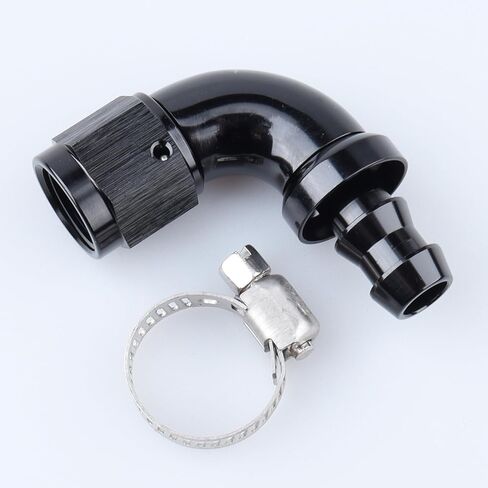 90 Degree -6 AN Swivel Female to barb 3/8'' Push on Lock Hose End Full Flow Fitting Aluminum Black in Saudi Arabia