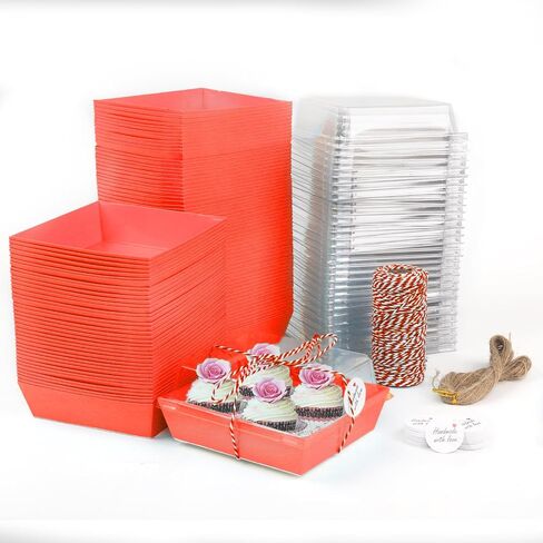 Rocutus Cake Boxes Take Out Boxes Bakery Boxes,100 Pack Charcuterie Boxes Paper Food Containers to Go Pink Cake Boxes,Pink Bakery Boxes for Cake Packaging, Desserts, Pastry, Cupcakes (Blue) in Saudi Arabia