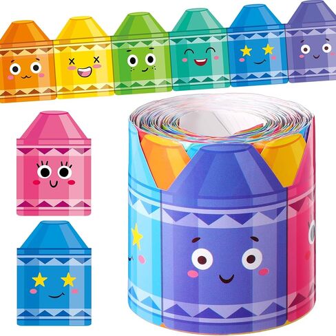 Eersida 65.6 ft Colorful Pencil Bulletin Board Borders Cute Faces Pencils Border Trim Paper Cutouts Classroom Decorations for Preschool Daycare Kindergarten Chalkboard Desks Windows (Pencil) in Kuwait