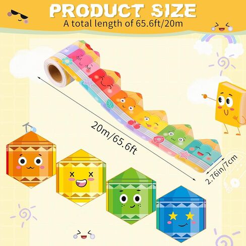 Eersida 65.6 ft Colorful Pencil Bulletin Board Borders Cute Faces Pencils Border Trim Paper Cutouts Classroom Decorations for Preschool Daycare Kindergarten Chalkboard Desks Windows (Pencil) in Kuwait