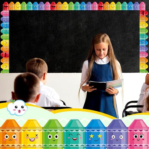 Eersida 65.6 ft Colorful Pencil Bulletin Board Borders Cute Faces Pencils Border Trim Paper Cutouts Classroom Decorations for Preschool Daycare Kindergarten Chalkboard Desks Windows (Pencil) in Kuwait