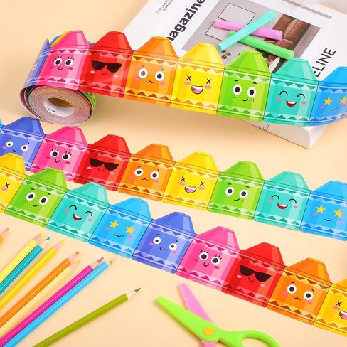 Eersida 65.6 ft Colorful Pencil Bulletin Board Borders Cute Faces Pencils Border Trim Paper Cutouts Classroom Decorations for Preschool Daycare Kindergarten Chalkboard Desks Windows (Pencil) in Kuwait