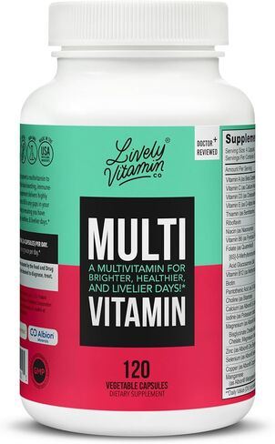 LIVELY VITAMIN CO. Multivitamin - 37 Vitamins Minerals and Extracts - Energy - Memory - Immune Function - Heart- Brain - Focus - Mood - Antioxidants - Dairy Gluten Soy Free - 60 Vegetarian Capsules in Kuwait