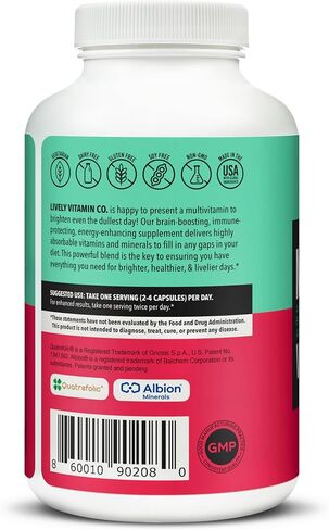 LIVELY VITAMIN CO. Multivitamin - 37 Vitamins Minerals and Extracts - Energy - Memory - Immune Function - Heart- Brain - Focus - Mood - Antioxidants - Dairy Gluten Soy Free - 60 Vegetarian Capsules in Saudi Arabia