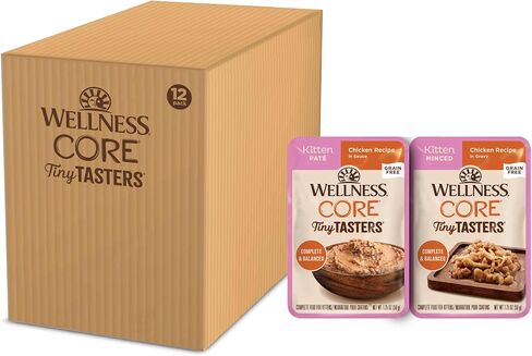 Wellness CORE Tiny Tasters Wet Kitten Food, Complete & Balanced Natural Pet Food, Made with Real Meat, 1.75-Ounce Pouch, 12 Pack (Kitten, Chicken Pate) in Kuwait