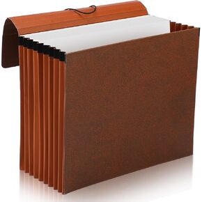 PerKoop Expanding File Folder with Flap 7 Inch Expansion Expanding File Wallet with Elastic Cord Closure Expanding File Folder Letter Size Heavy Duty Document Organizer, 10 Slots, Brown(5 Pieces)