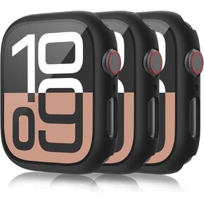 Mugust 3 Pack Case for Apple Watch Series 3 38mm Hard PC Case with Tempered Glass Screen Protector Waterproof Anti-Scratch HD Ultra-Thin Full Protective Cover for iWatch 38mm (Black)