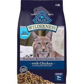 Blue Buffalo Wilderness High Protein Natural Mature Grain Free Cat Food Bundle, Dry Cat Food and Wet Cat Food, Chicken (5-lb Dry Food + 3oz cans 24ct)