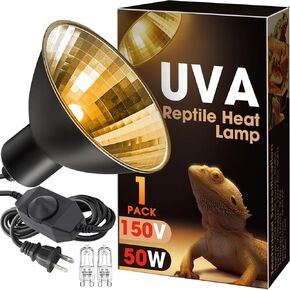 Reptile Heat Lamp Dimmable, UVA Basking Light for Reptiles 50W, Timing Reptile Light Fixture, Dome Aluminum Reflector, Heat Clamp Lamp with Gooseneck for Chicken Turtle Gecko Lizard