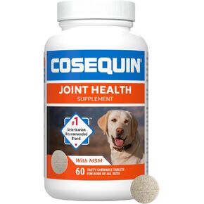 Nutramax Laboratories Cosequin Maximum Strength Joint Health Supplement for Dogs - With Glucosamine, Chondroitin, and MSM, 60 Chewable Tablets