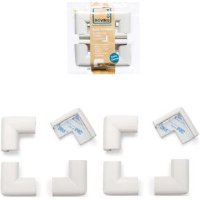 Roving Cove Corner Protector for Baby (8 Large Corners), Hefty-Fit Heavy-Duty Soft Rubber Foam Furniture Corner Bumper Guards, 3M Adhesive Pre-Taped, Oyster White