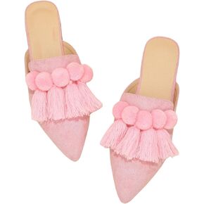 حذاء Verdusa النسائي ذو شراشيب Pompom ومقدمة مدببة ومسطحة بدون ظهر حذاء بدون كعب in Kuwait