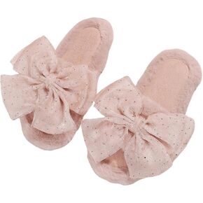 OYOANGLE Women's Cute Bow Decor Solid Slippers Fashion Home Slippers Open Toe Furry Bedroom Slipper