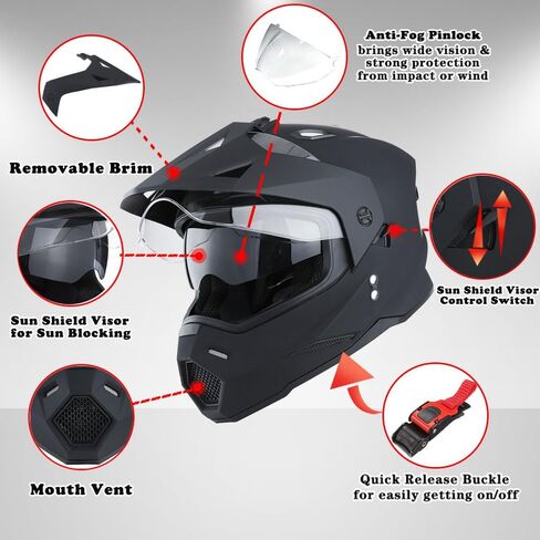 1Storm Youth Kids Dual Sport Dual Visor Motorcycle Motocross Off Road خوذة كاملة الوجه: HF802Youth in Saudi Arabia