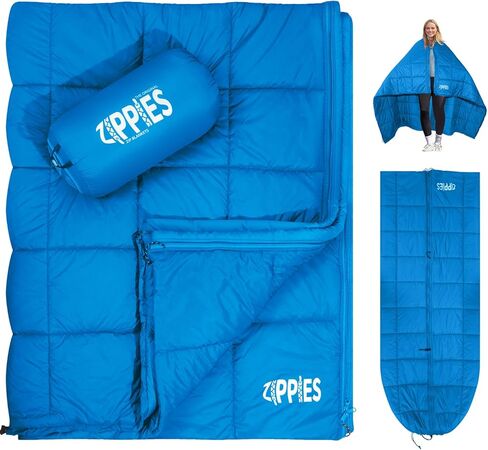 بطانيات تخييم منتفخة عازلة 3M من ZIPPIES للطقس البارد، لحاف تخييم دافئ وقابل للتعبئة مع سحاب، بطانية خارجية مقاومة للماء للأرجوحة والسفر والاستاد، باللون الأزرق الداكن in Kuwait