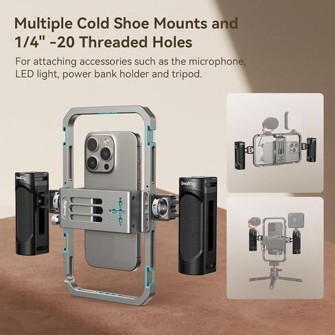 SmallRig Universal Smartphone Video Rig for iPhone for Samsung, Filmmaking Vlogging Rig Aluminium Alloy Phone Video Cage Grip with Cold Shoe Mount for Videomaker Videographer - 2791B in Saudi Arabia