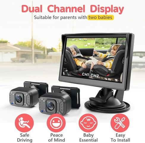 Itomoro Baby Car Camera, Dual Channel 5 Inch Monitor with 2 IR Night Vision AHD Camera, Easily Install 1080P Clear Car Baby Monitor with Camera for Backseat ACZ403 in Kuwait