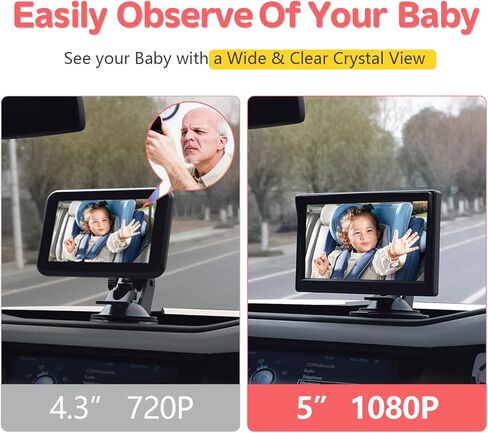 Itomoro Baby Car Camera, Dual Channel 5 Inch Monitor with 2 IR Night Vision AHD Camera, Easily Install 1080P Clear Car Baby Monitor with Camera for Backseat ACZ403 in Kuwait