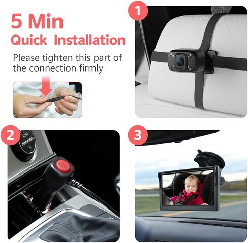 Itomoro Baby Car Camera, Dual Channel 5 Inch Monitor with 2 IR Night Vision AHD Camera, Easily Install 1080P Clear Car Baby Monitor with Camera for Backseat ACZ403 in Kuwait