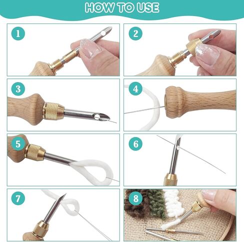 Portable Punch Needle Kit Adults Beginner Wooden Punch Needle Embroidery Tool, Adjustable Embroidery Punch Needle Set with 3 different Size Needles Replacement,Storage Tin Box for DIY Craft Decoration in Kuwait