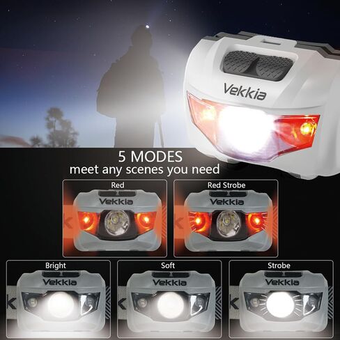 Vekkia Ultra Bright LED Headlamp Flashlight (2 Pack), White and Red Light Headlight with Adjustable Headband, IPX6 Waterproof Head Lamp for Outdoors,Camping,Running,Cycling,Hiking. Batteries Included in Kuwait