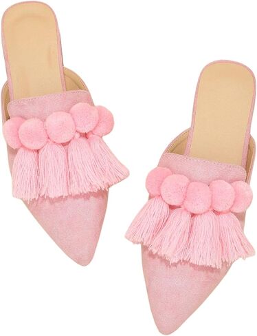 حذاء Verdusa النسائي ذو شراشيب Pompom ومقدمة مدببة ومسطحة بدون ظهر حذاء بدون كعب in Kuwait