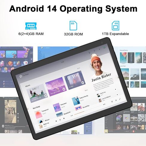 Android Tablet, 10 inch Tablets, 2GB+32GB Computer Tablet Support 512GB Expand, 2MP + 8MP Camera, IPS Screen, WiFi, Bluetooth, 6000mAh, Google GMS Certified Tableta Black in Saudi Arabia