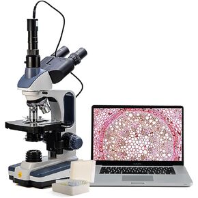 Swift SW350T Compound Trinocular Microscope,40X-2500X Magnification,Two-Layer Mechanical Stage,with 5.0 mp Camera and Software Windows/Mac Compatible and 5 PCS Prepared Slides and 5 PCS Blank Slides