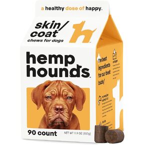 Hemp Hounds - Dog Skin and Coat Supplement - 90 Herbal Chews with Collagen for Dogs Itch Relief - Omega 3 Salmon Oil for Dogs - Beef Flavored Dog Allergy Relief